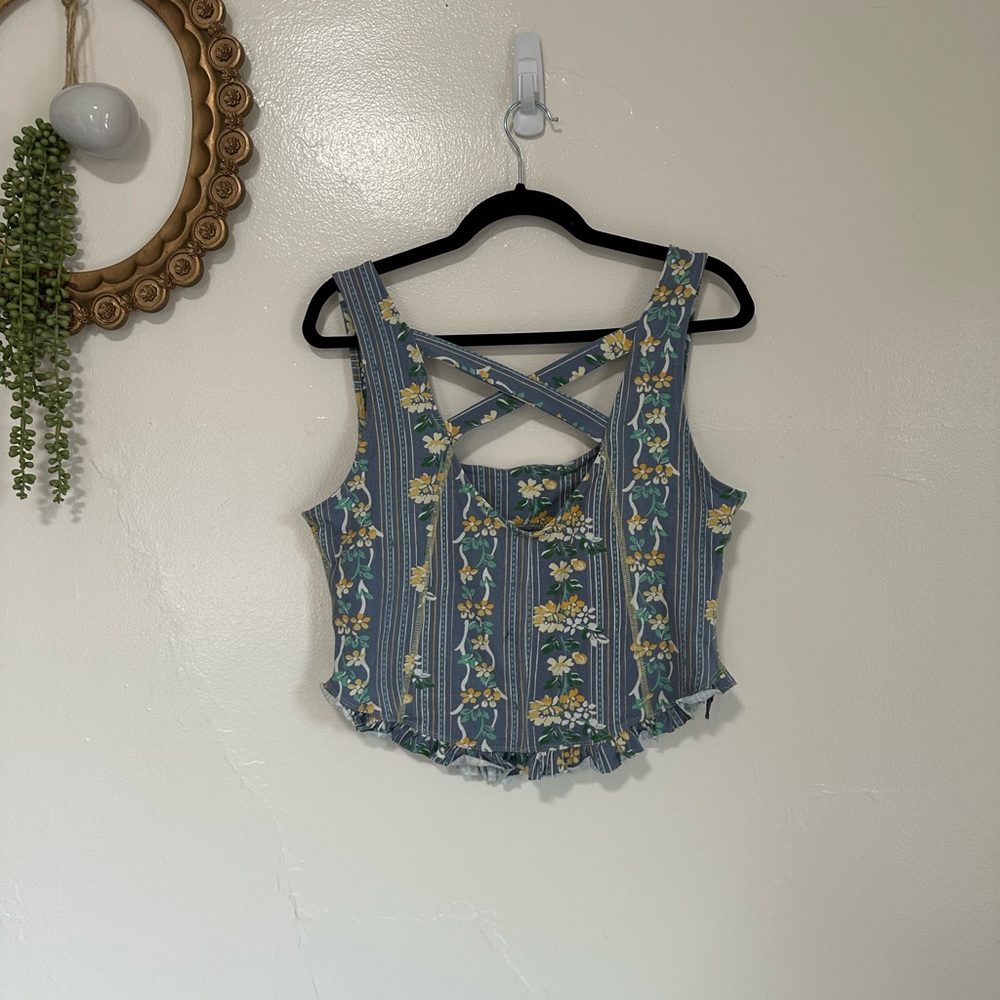 Free People Melanie Tank Top, Dusty Combo, Blue Floral, XL, NWT - Picture 6 of 12